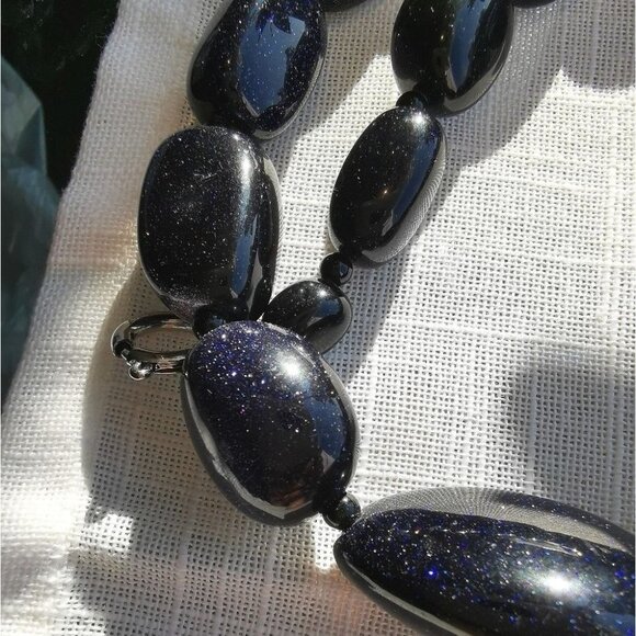 Navy blue Goldstone chunky statement necklace - Picture 2 of 4